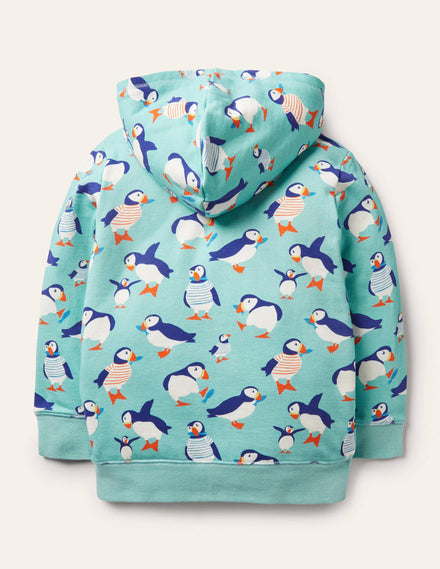 Ausgefallener Hoodie mit kuscheligem Futter-Wasserblau, Papageitaucher