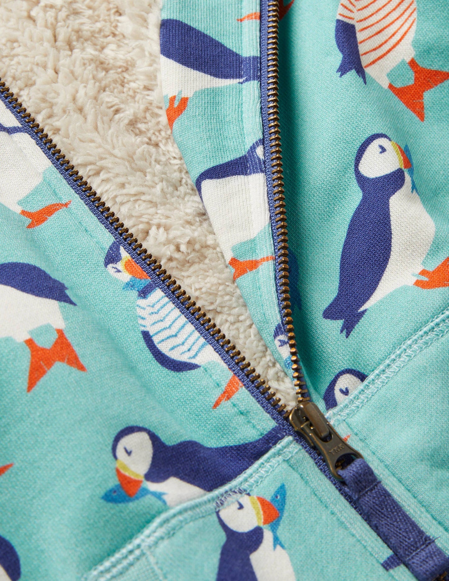 Ausgefallener Hoodie mit kuscheligem Futter-Wasserblau, Papageitaucher