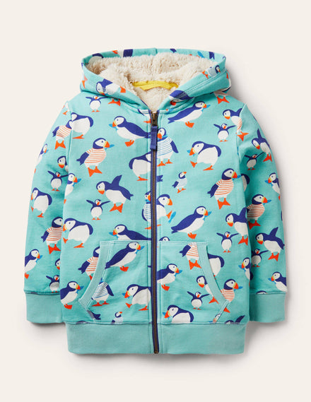Ausgefallener Hoodie mit kuscheligem Futter-Wasserblau, Papageitaucher
