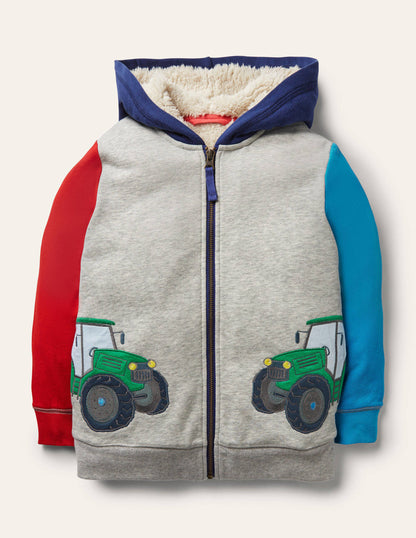 Ausgefallener Hoodie mit kuscheligem Futter-Grau Meliert, Traktoren