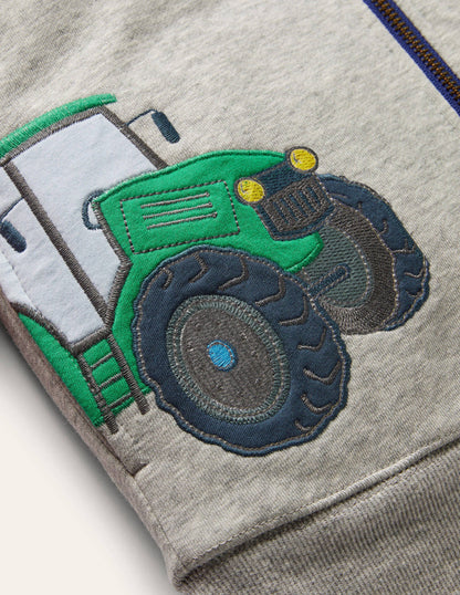 Ausgefallener Hoodie mit kuscheligem Futter-Grau Meliert, Traktoren