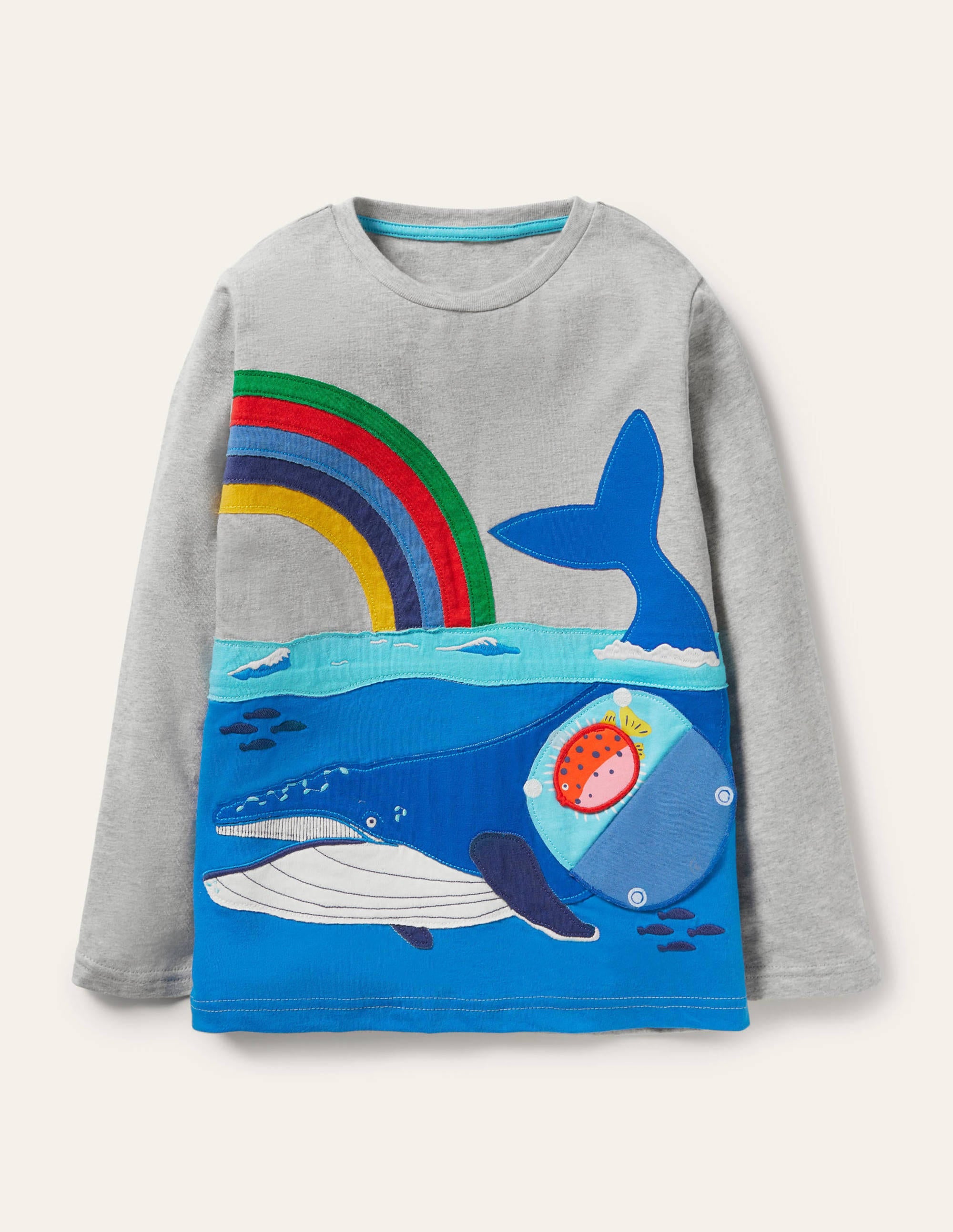 Double Flap Animal T-shirt-Grey Marl Whale - Image 1