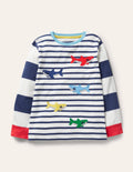 T-shirt façon marinière à appliqués-Requins bleu marine universitaire/ivoire