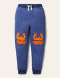 Bas de jogging à appliqué aux genoux-Crabes bleu vague