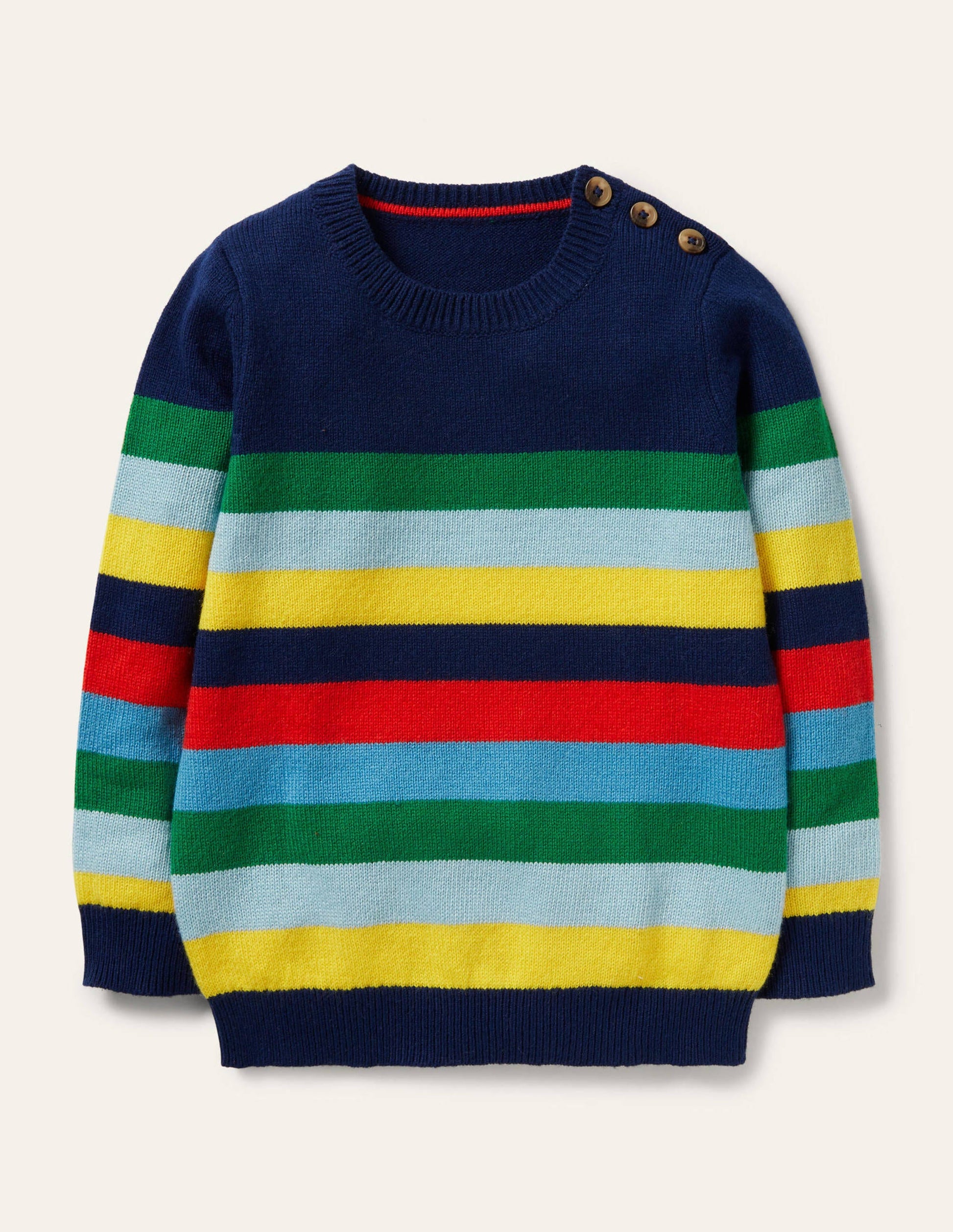 Pullover mit Rundhalsausschnitt und Blockfarben-Schuluniform-Navy/Regenbogen-1