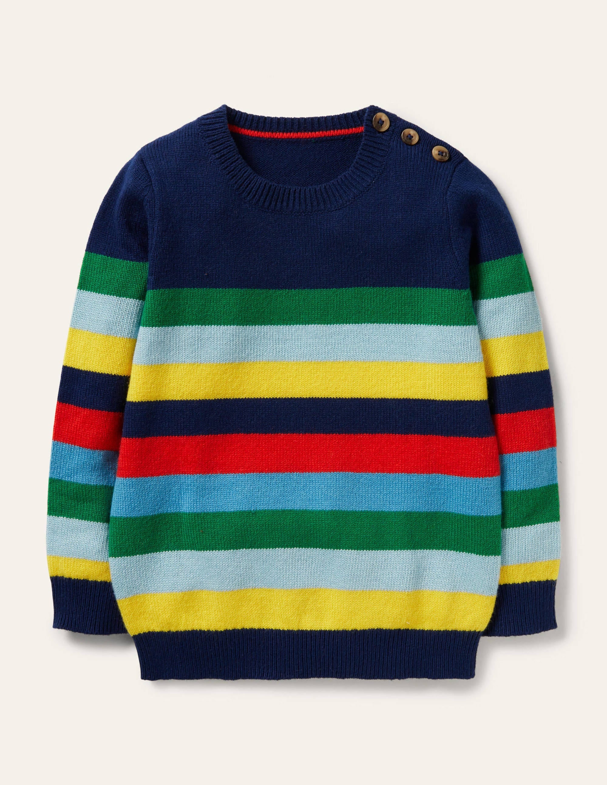 Pullover mit Rundhalsausschnitt und Blockfarben-Schuluniform-Navy/Regenbogen - Image 1