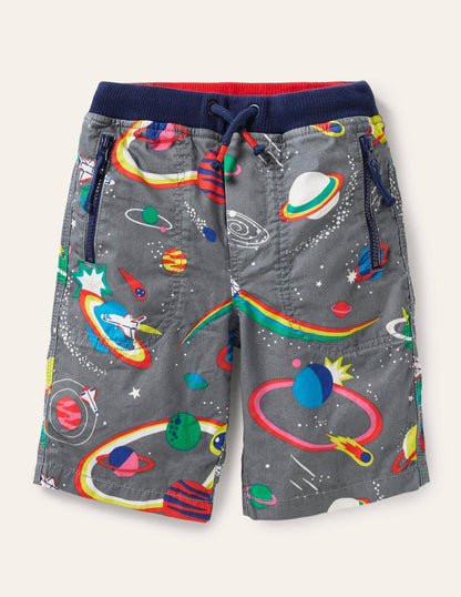 Abenteuer-Shorts-Pflastersteingrau, Regenbogen/Weltall-1
