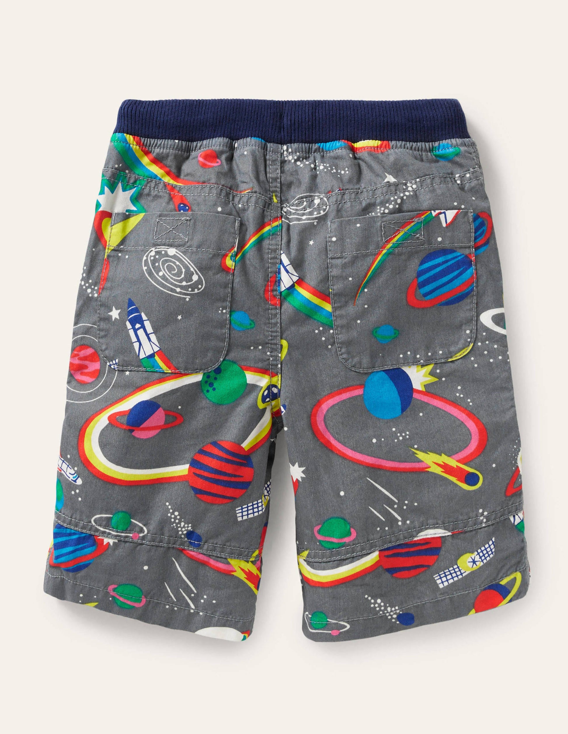 Abenteuer-Shorts-Pflastersteingrau, Regenbogen/Weltall-2