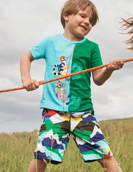 Abenteuer-Shorts-Bunt/Bergmotiv, Camouflagemuster