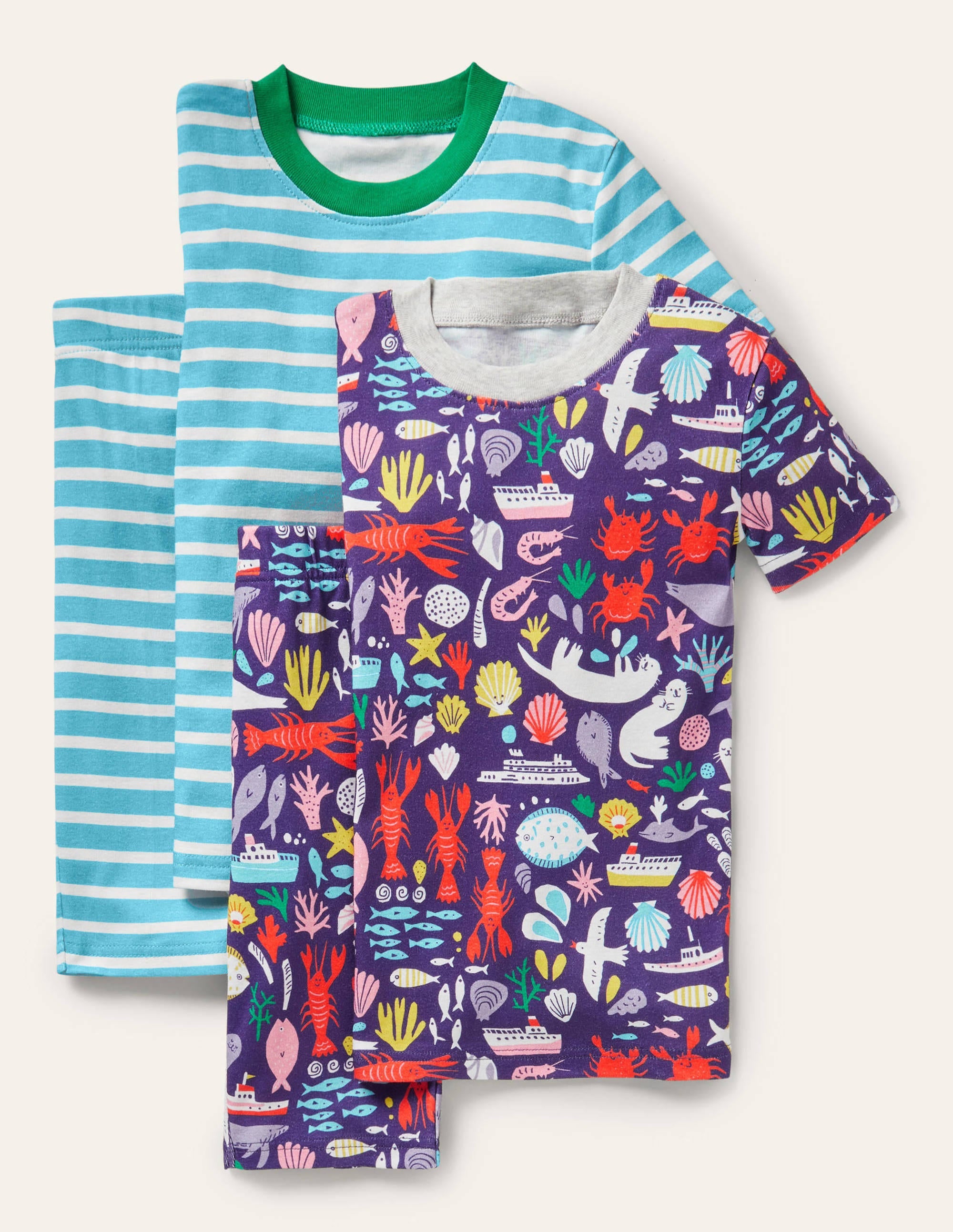 Snug Twin Pack Short Pyjamas-College Navy Nautical Friends - Image 1