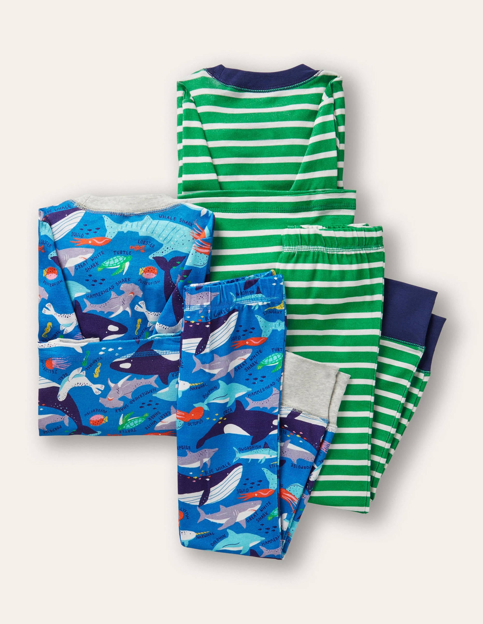 Langer Schlafanzug mit anliegender Passform im 2er-Pack-Blitzblau, Unterwasserszene - Image 2