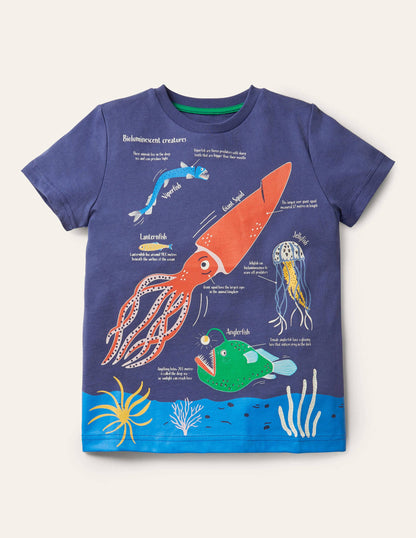 Im Dunkeln leuchtendes Ozean-T-Shirt-Segelblau, Tiere-1