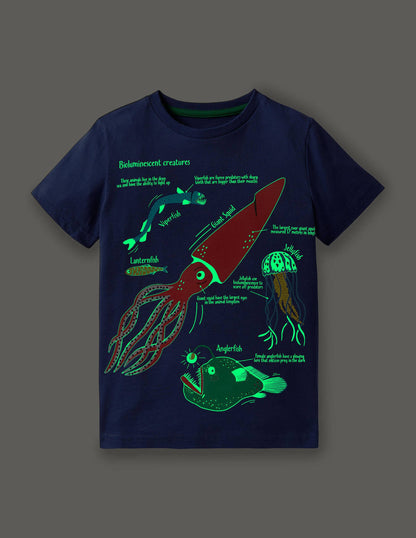 Im Dunkeln leuchtendes Ozean-T-Shirt-Segelblau, Tiere-4