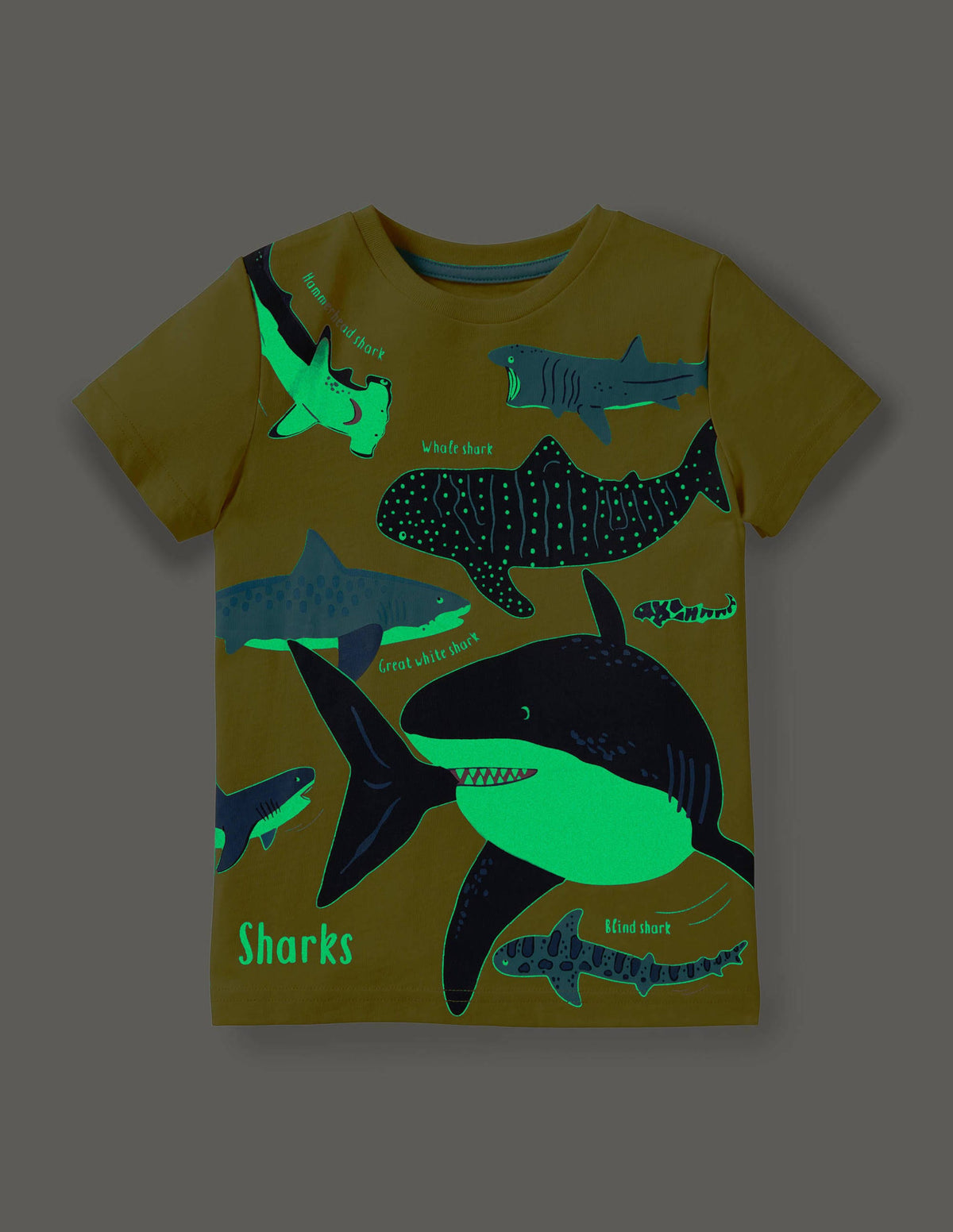 Im Dunkeln leuchtendes Ozean-T-Shirt-Maisgelb, Haie - Image 4