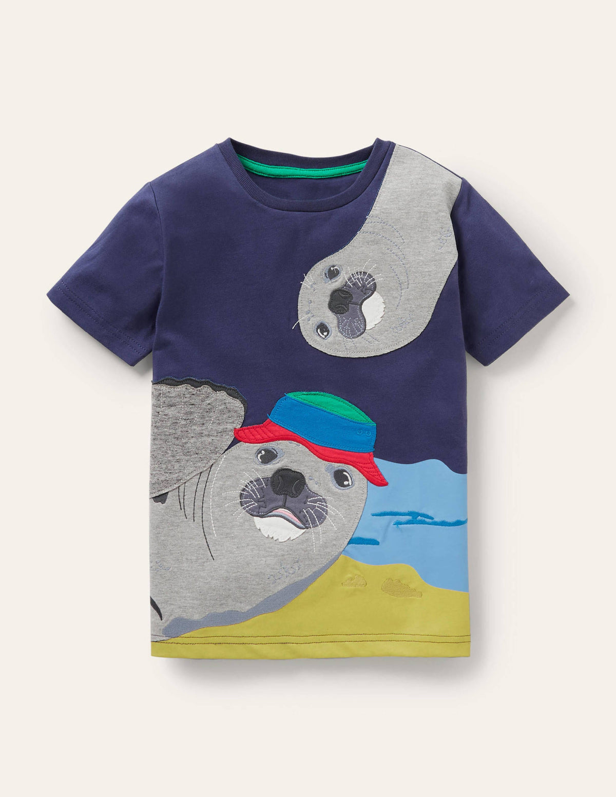 T-Shirt mit Tierapplikation-Segelblau, Seehunde-1