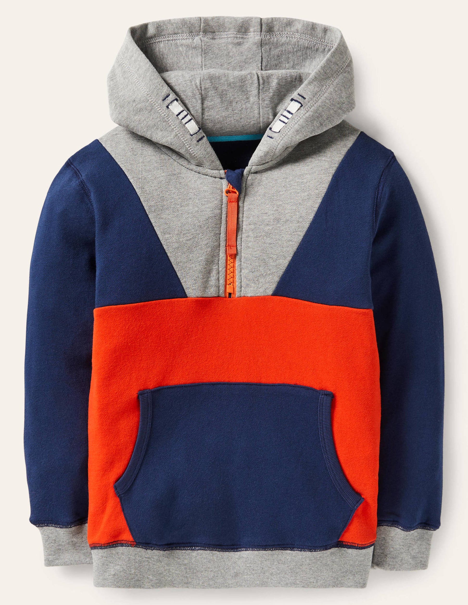 Sweat à capuche colourblock partiellement zippé-Bleu tribord-1
