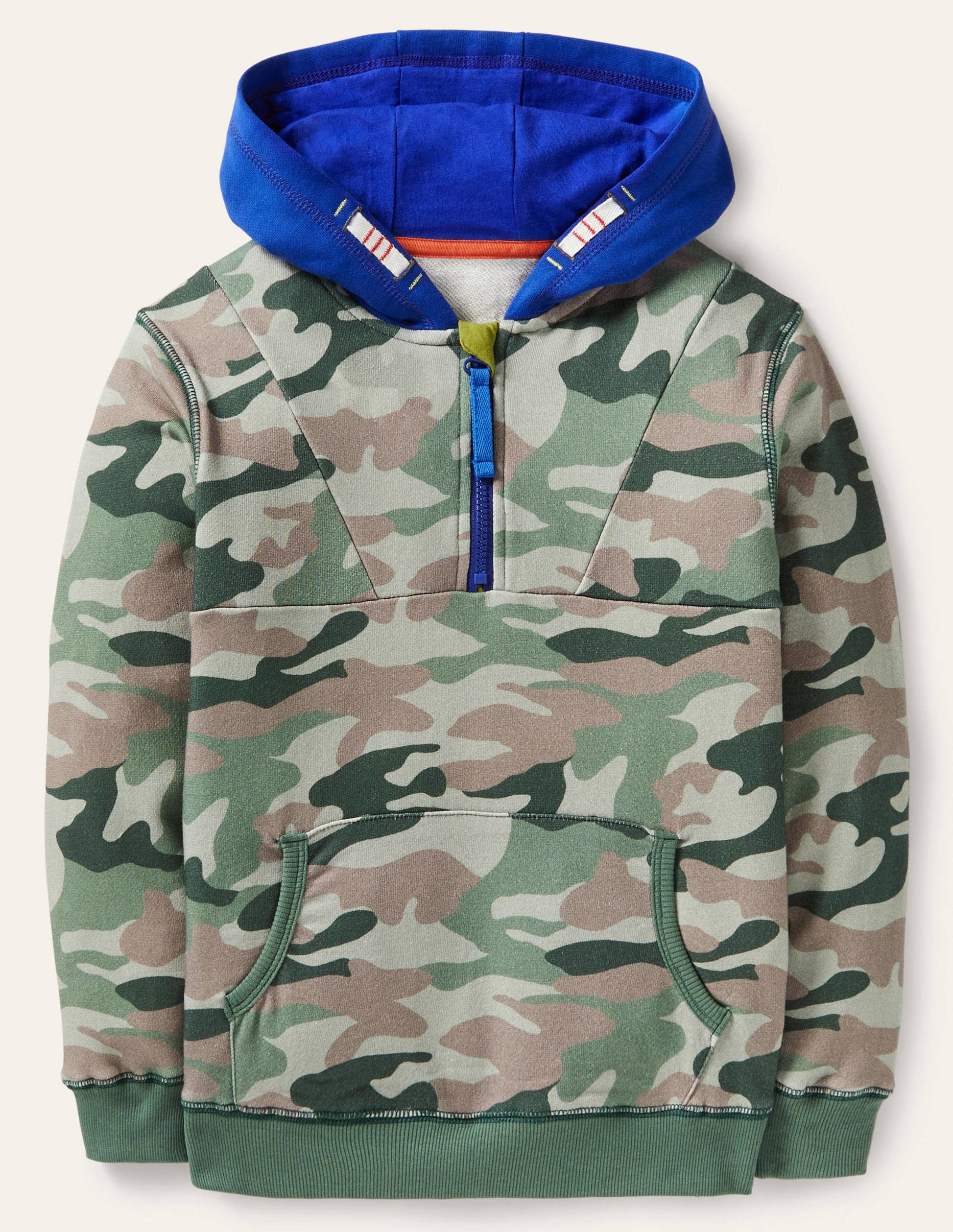 Hoodie in Blockfarben mit halbem Reißverschluss-Grün, Camouflagemuster-1