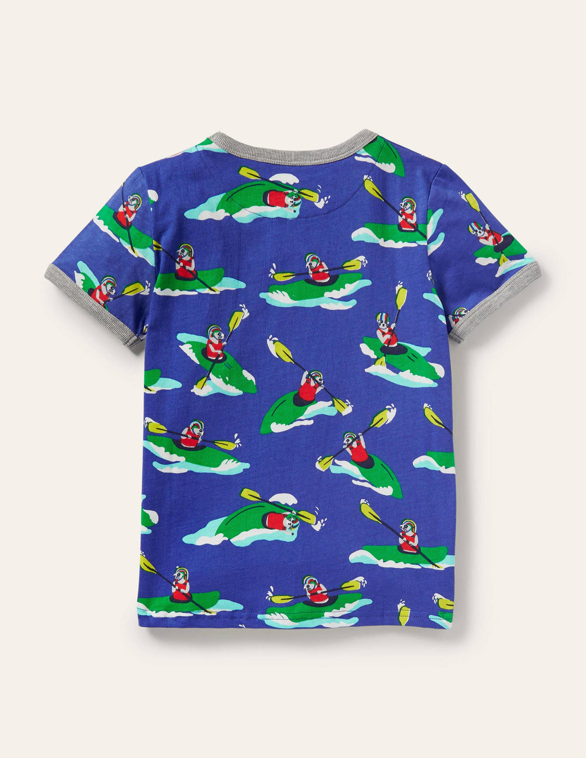 Gemustertes T-Shirt mit Hals- und Ärmelbündchen-Wellenblau, Erdmännchen in Kajak-2