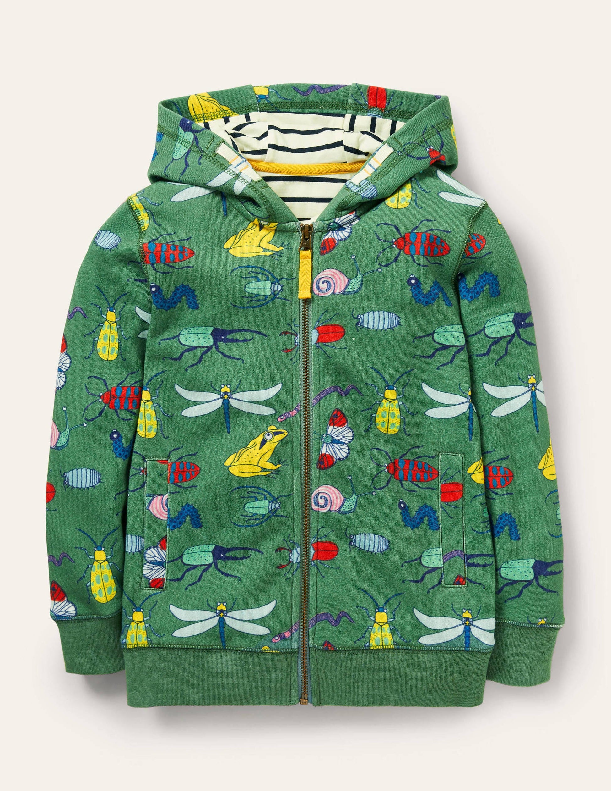 Sweat à capuche zippé fun-Insectes vert romarin-1