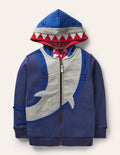 Fröhliche Kapuzenjacke mit Reißverschluss-Schuluniform-Navy, Hai