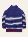 Pull léger partiellement zippé-Bleu tribord/ivoire