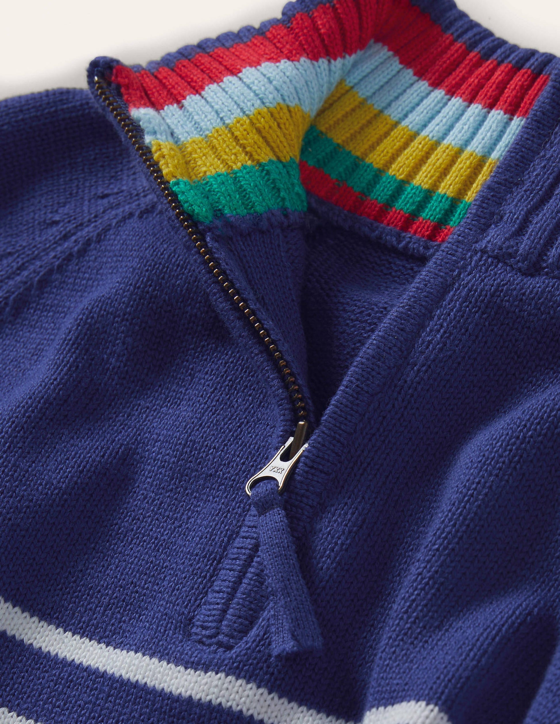 Pull léger partiellement zippé-Bleu tribord/ivoire-3