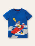 T-Shirt mit Tierabenteuermotiv-Wellenblau, Erdmännchen