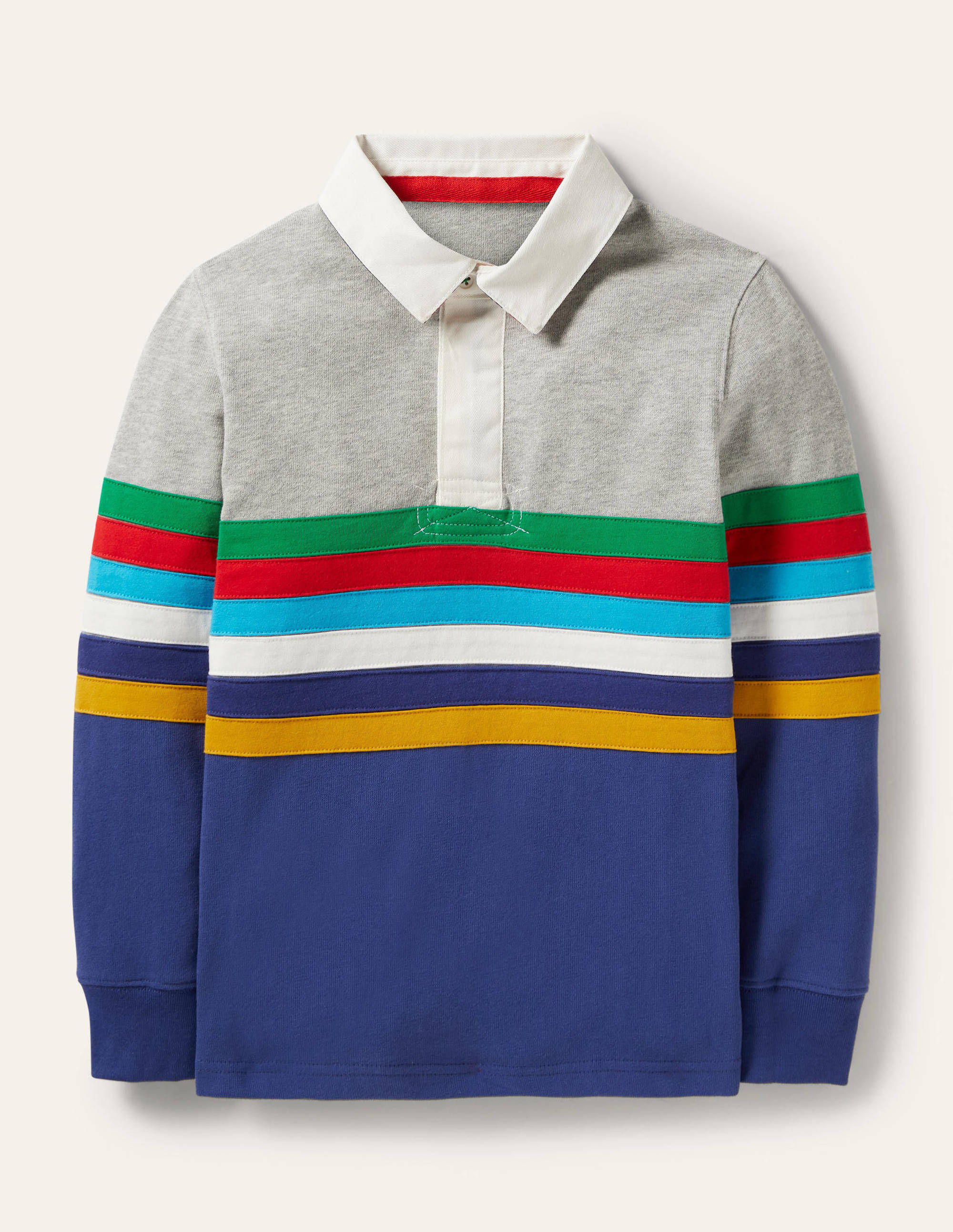 Rugbyshirt mit Blockfarben-Blockfarben, Regenbogenstreifen - Image 1