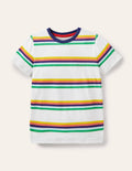 Vorgewaschenes T-Shirt aus Flammgarn-Naturweiß/Regenbogen