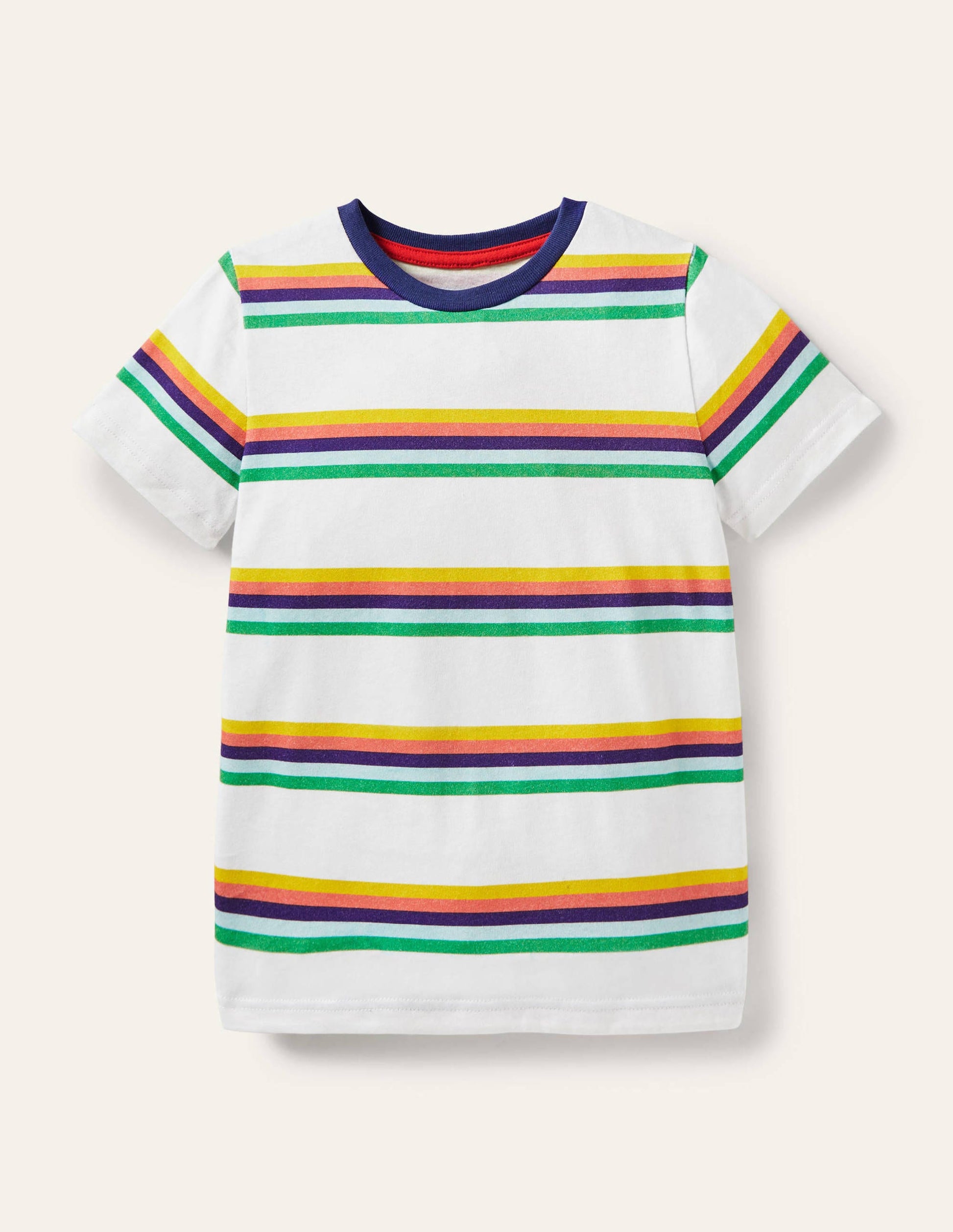 Vorgewaschenes T-Shirt aus Flammgarn-Naturweiß/Regenbogen-1