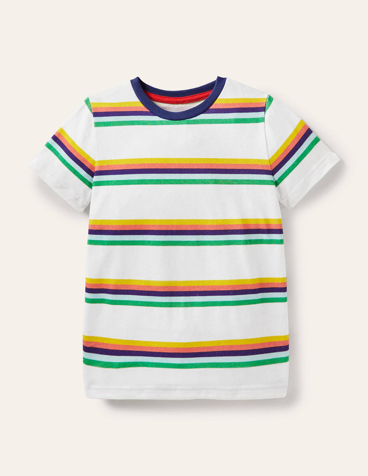 Vorgewaschenes T-Shirt aus Flammgarn-Naturweiß/Regenbogen - Image 1
