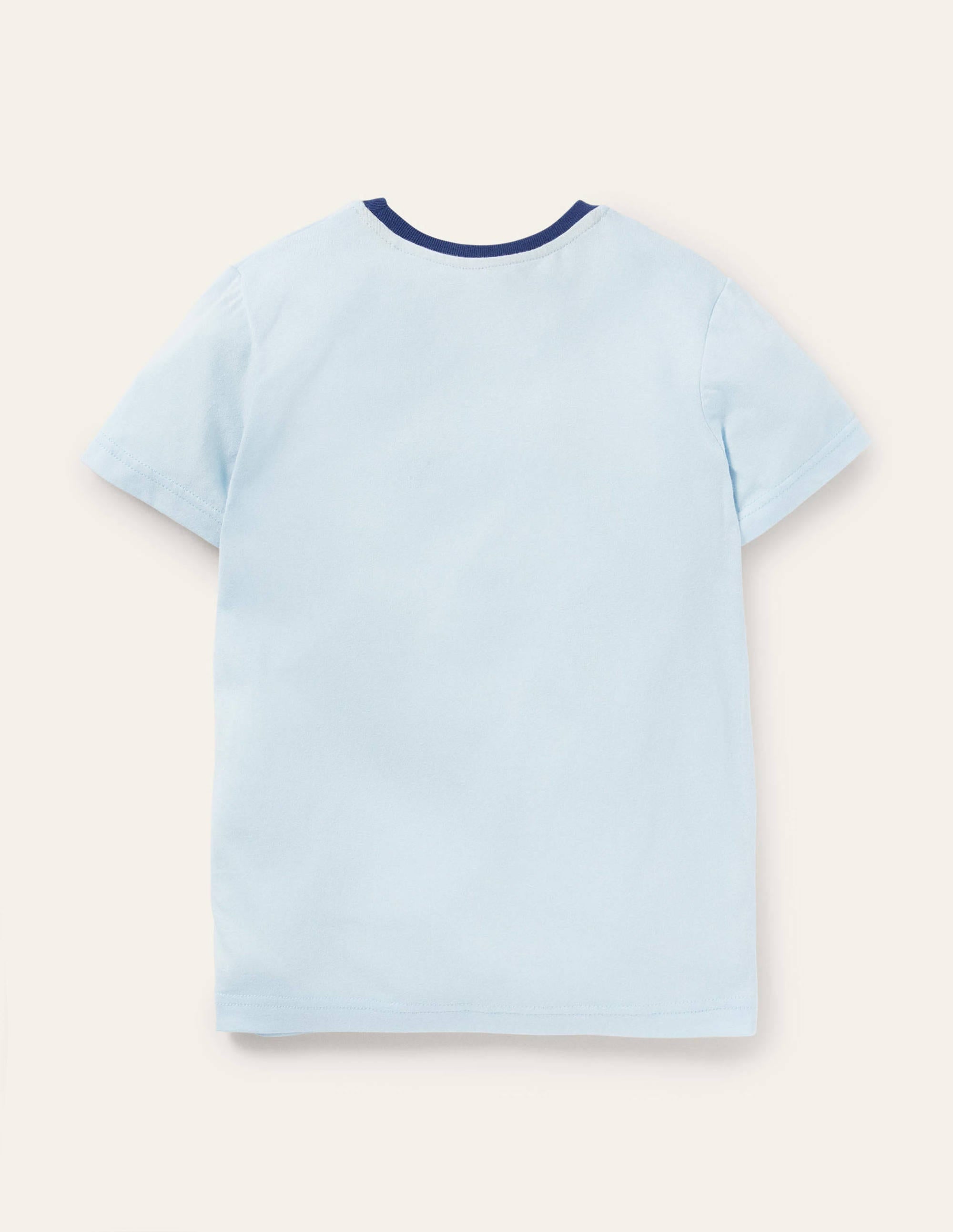 Vorgewaschenes T-Shirt aus Flammgarn-Eisblau, Regenbogenstreifen auf der Brust - Image 2
