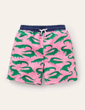 Gemusterte Badeshorts-Rosa, Krokodile