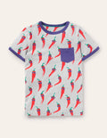 Printed Ringer T-shirt-Grey Marl Dude Chillies