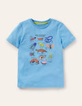 T-Shirt mit Gittermotiv-Surfbrett-Blau, Tiere