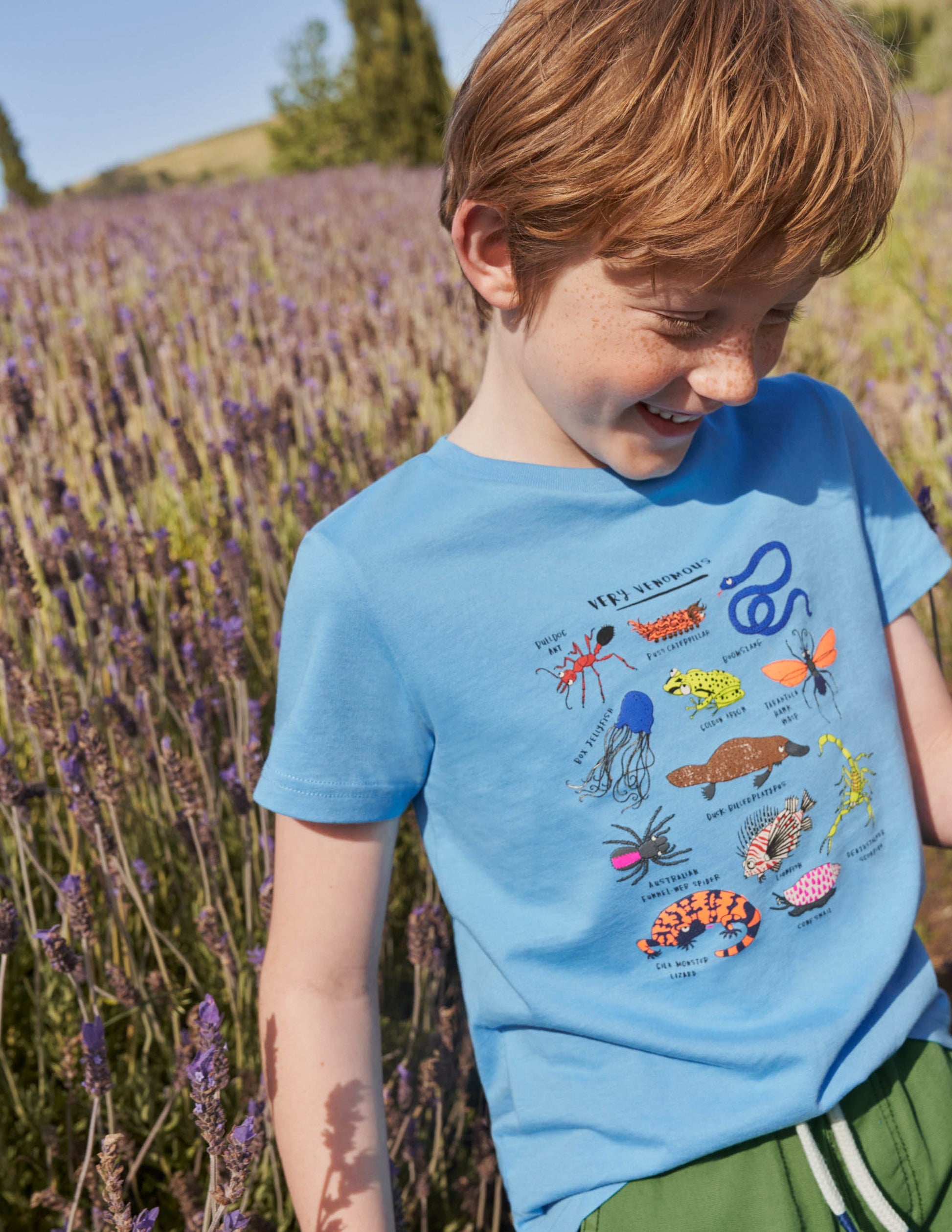 T-Shirt mit Gittermotiv-Surfbrett-Blau, Tiere-4