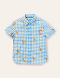 Chemise de vacances en lin et coton-Girafe brodée vichy
