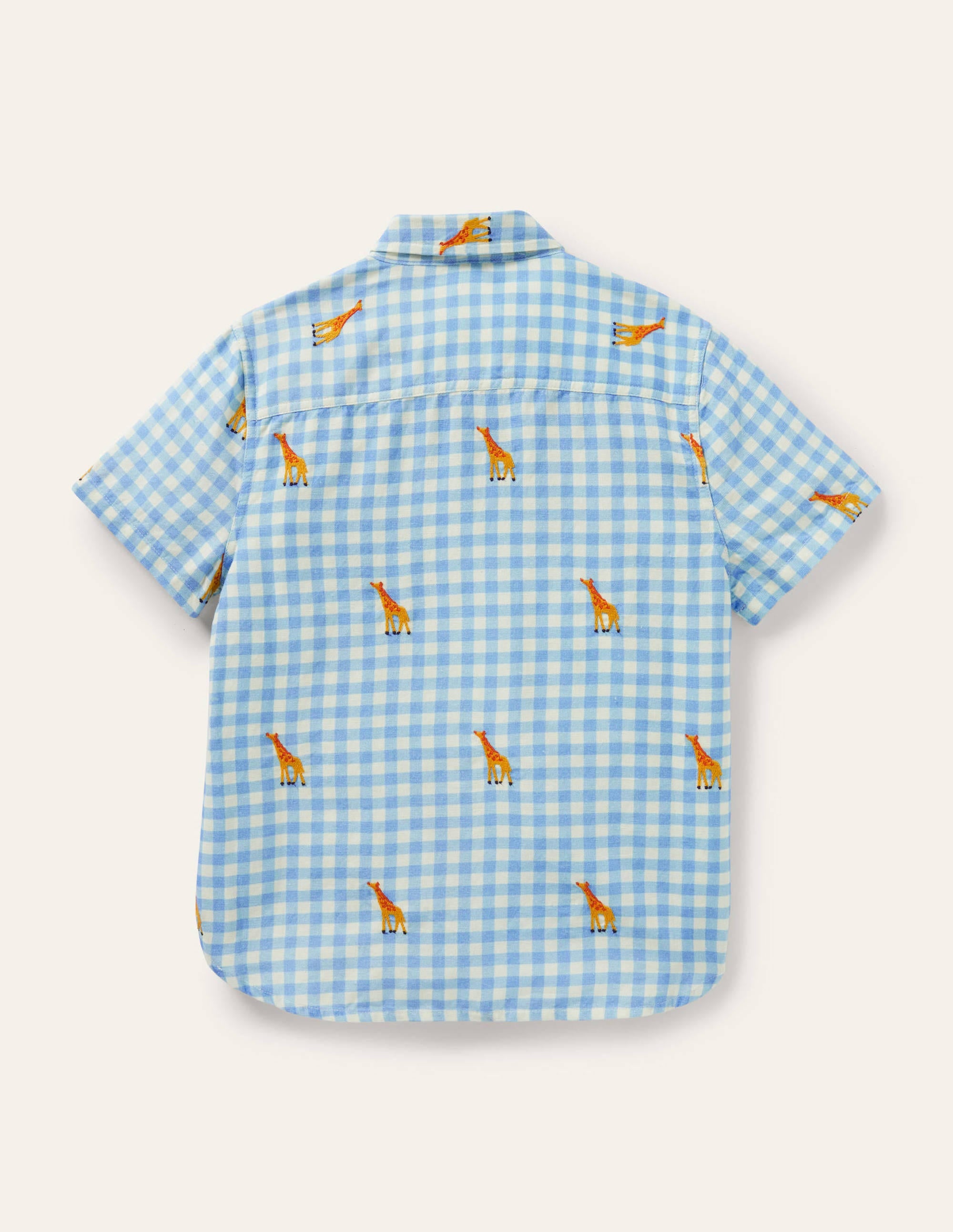 Chemise de vacances en lin et coton-Girafe brodée vichy - Image 2