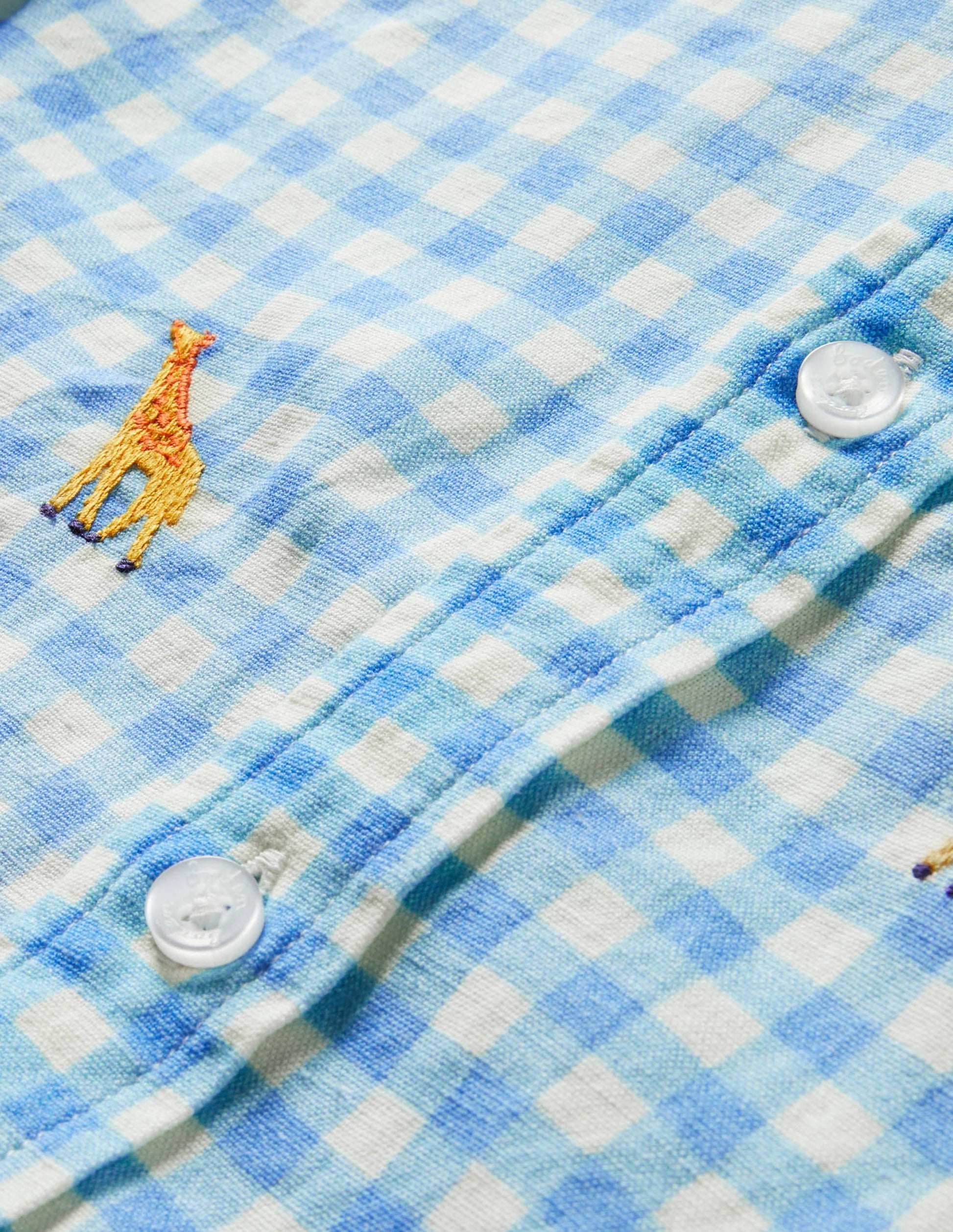 Chemise de vacances en lin et coton-Girafe brodée vichy-3