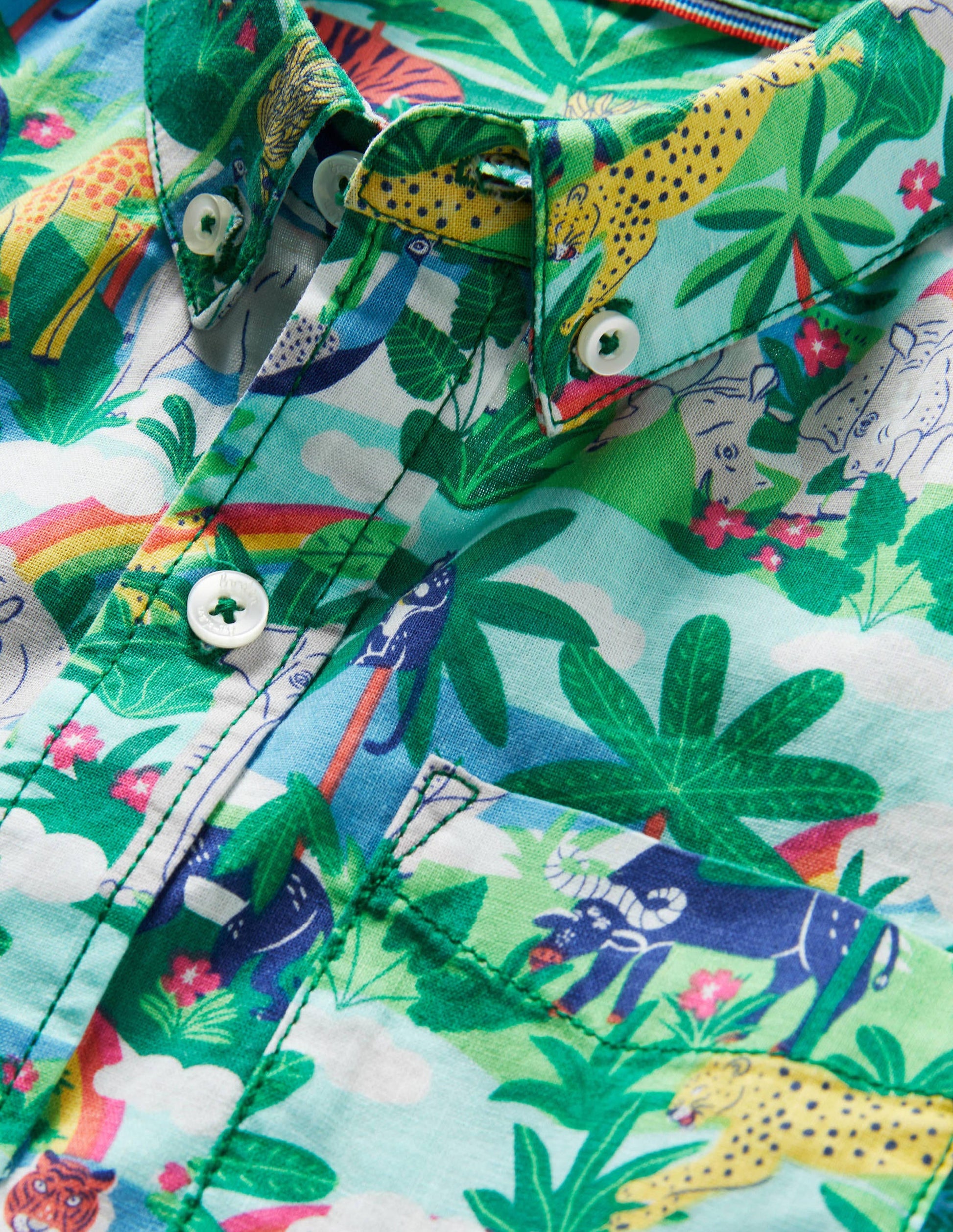 Holiday Cotton Linen Shirt-Multi Jungle Scene-3