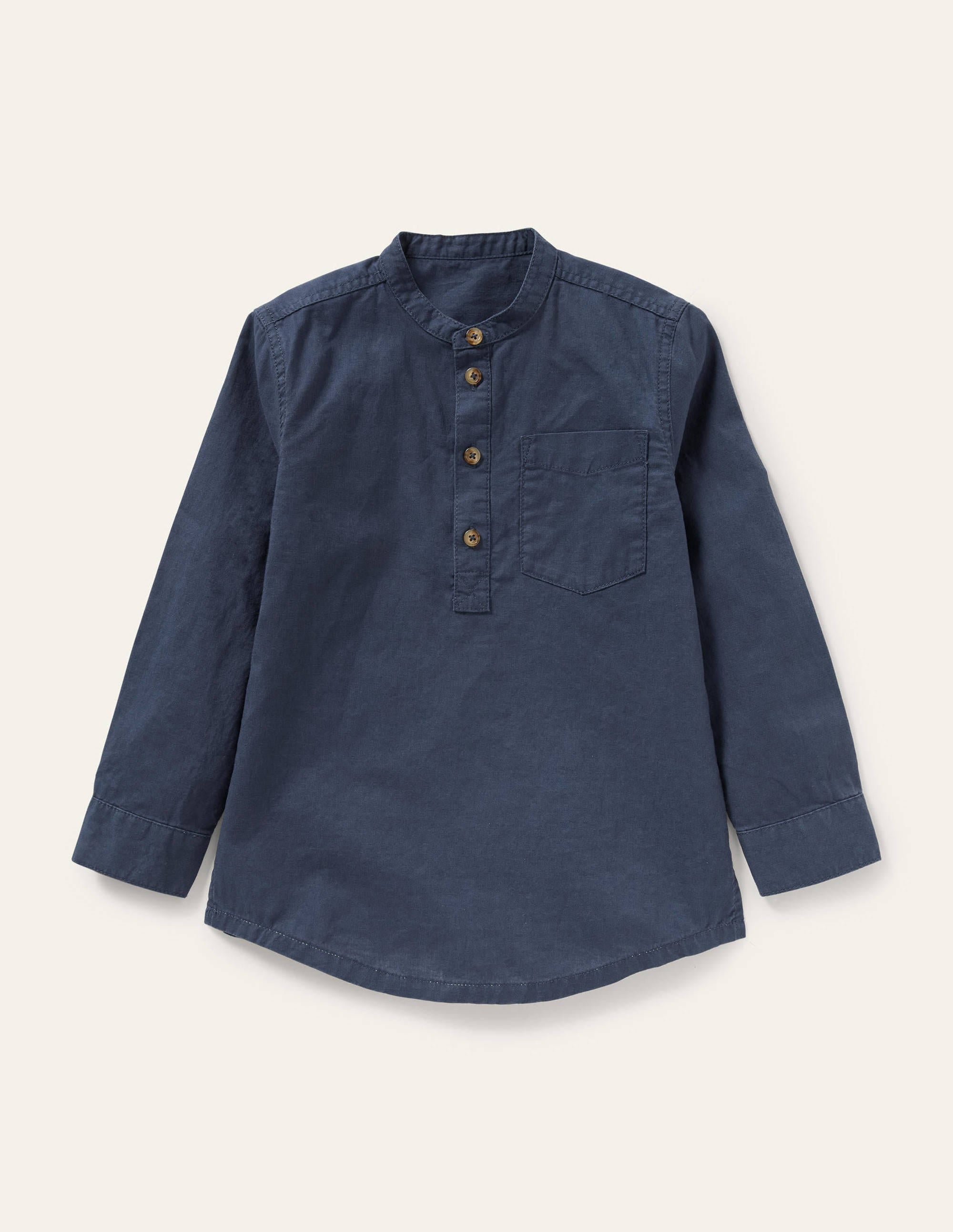 Linen Cotton Grandad Shirt-Indigo - Image 1