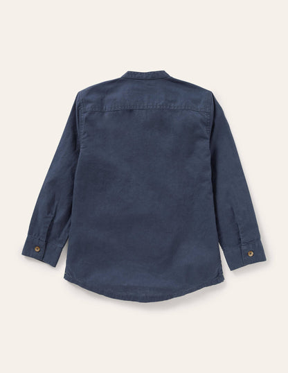 Linen Cotton Grandad Shirt-Indigo-2