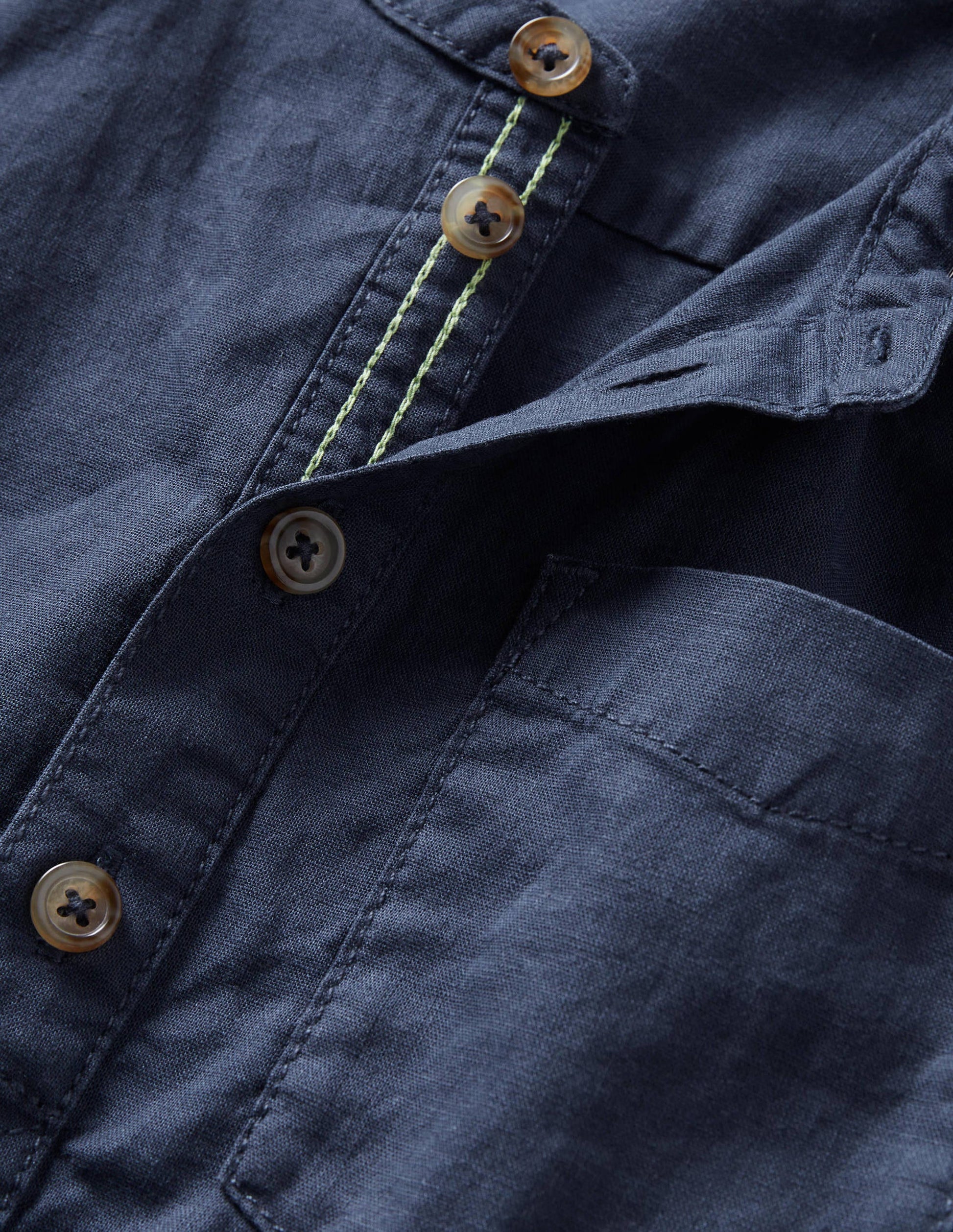 Linen Cotton Grandad Shirt-Indigo-3