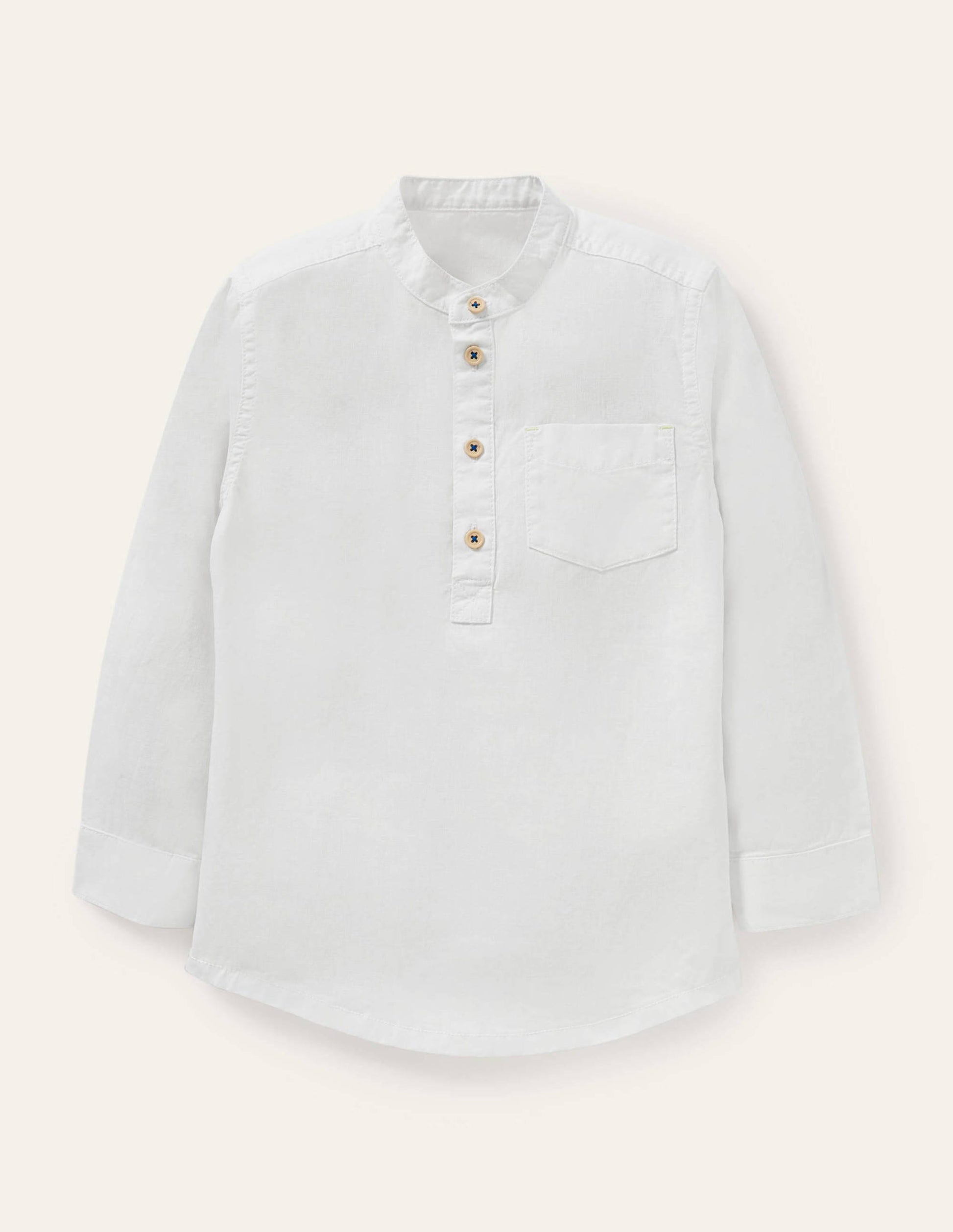 Linen Cotton Grandad Shirt-White-1