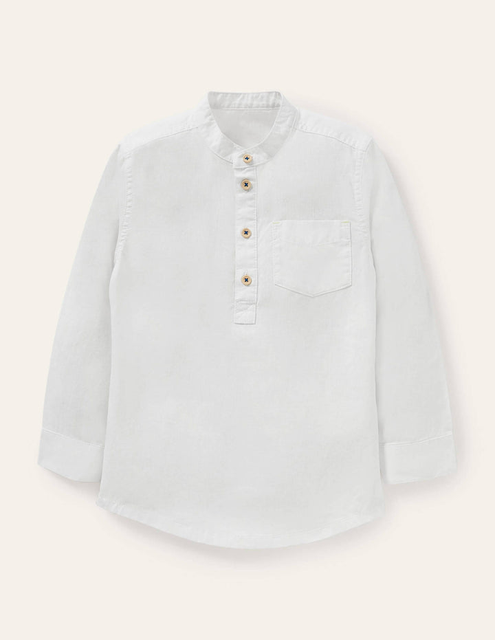 Linen Cotton Grandad Shirt-White