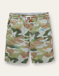 Pull-on Drawstring Shorts-Green Camouflage Lizard