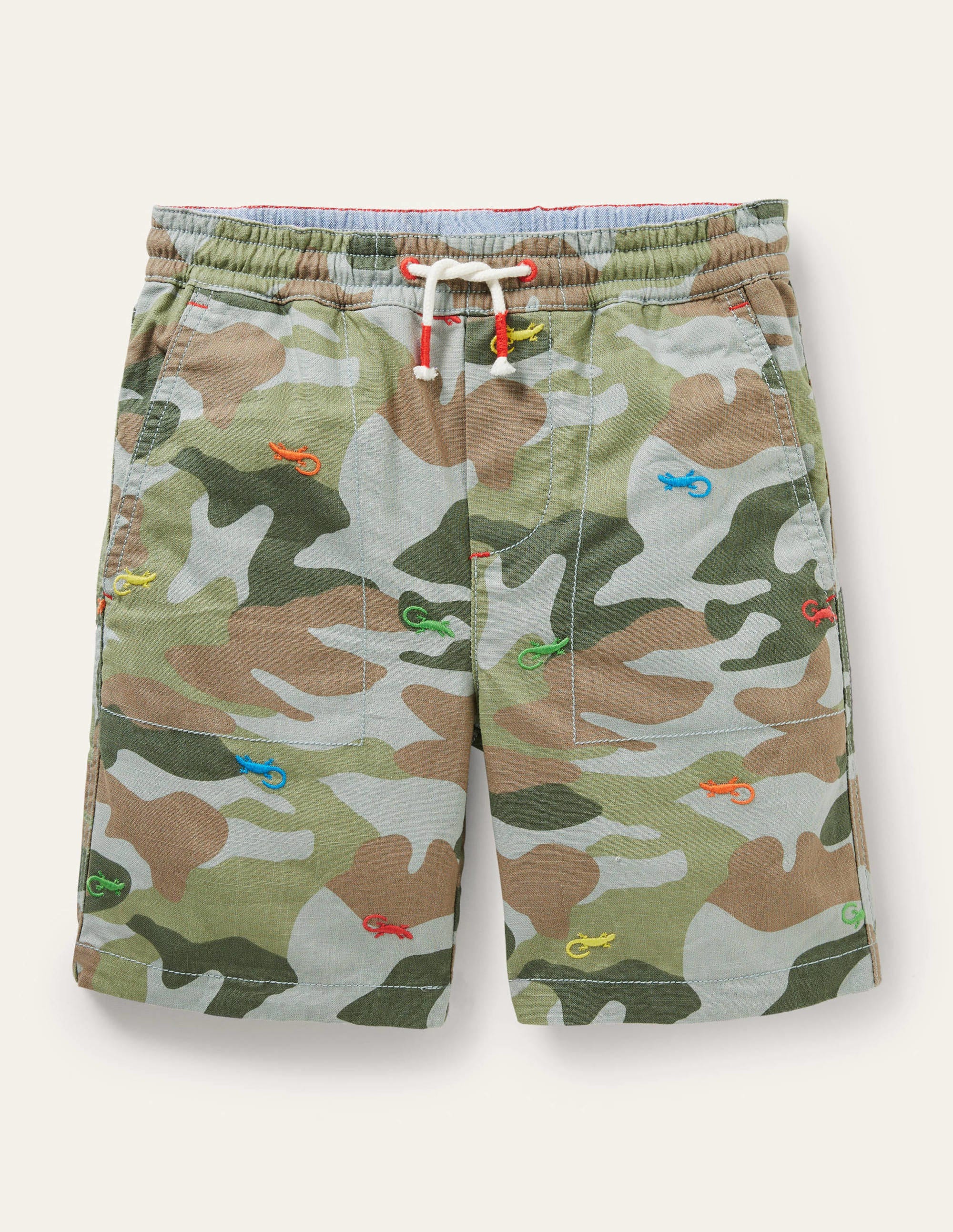 Pull-on Drawstring Shorts-Green Camouflage Lizard - Image 1