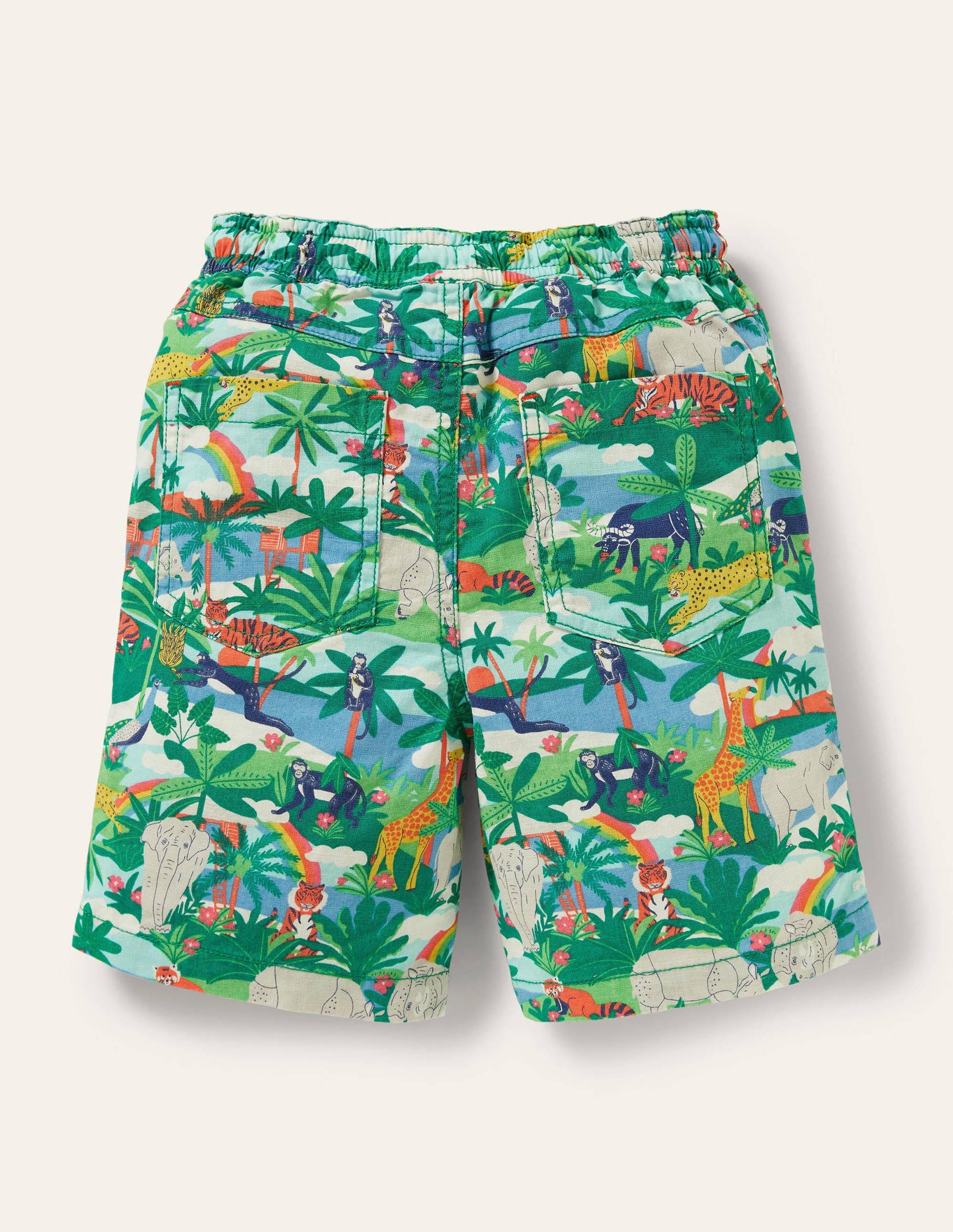 Pull-on Drawstring Shorts-Jungle Scene-2