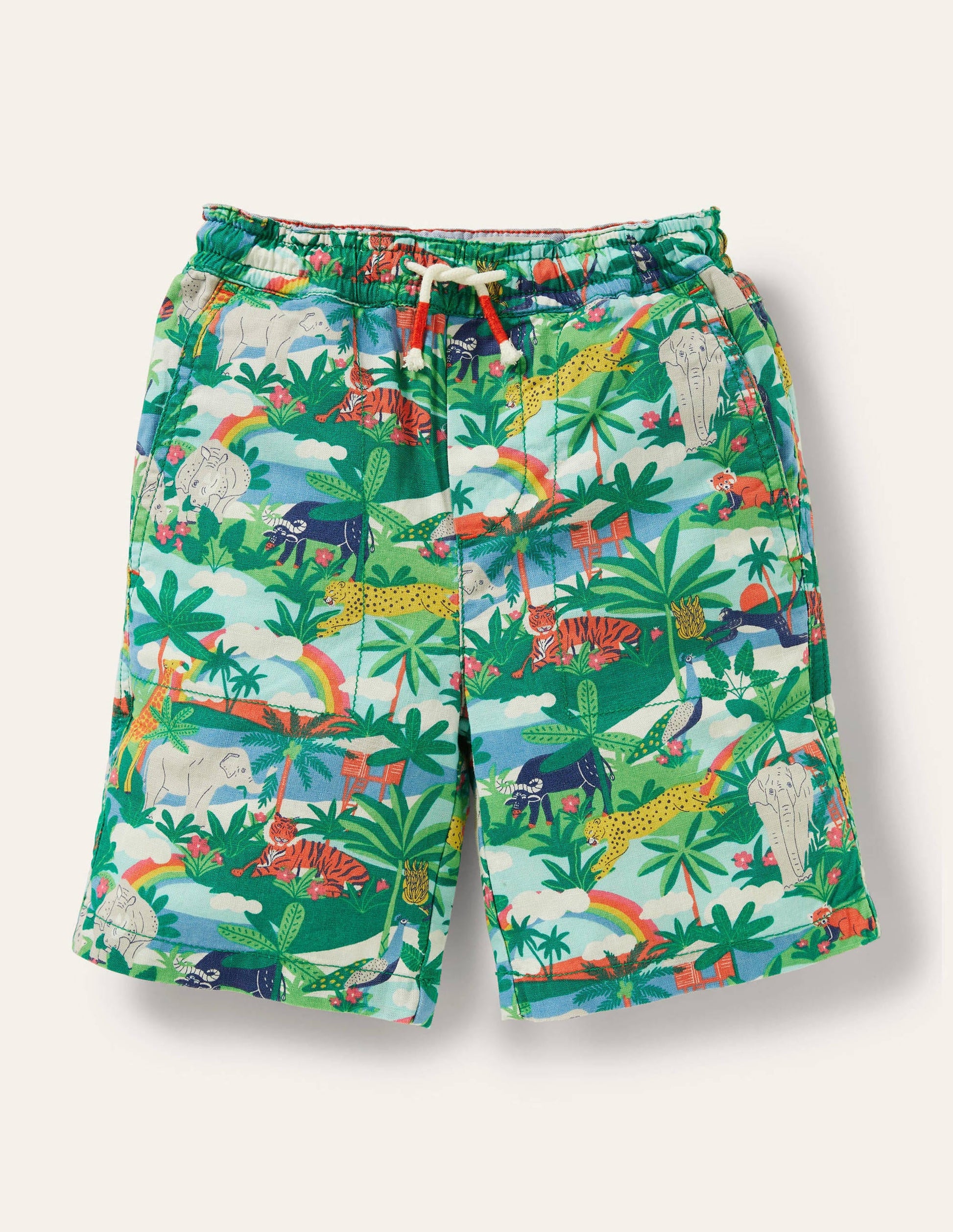 Pull-on Drawstring Shorts-Jungle Scene-1