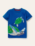 T-shirt à motif animaux sous-marins-Tortue bleu vague